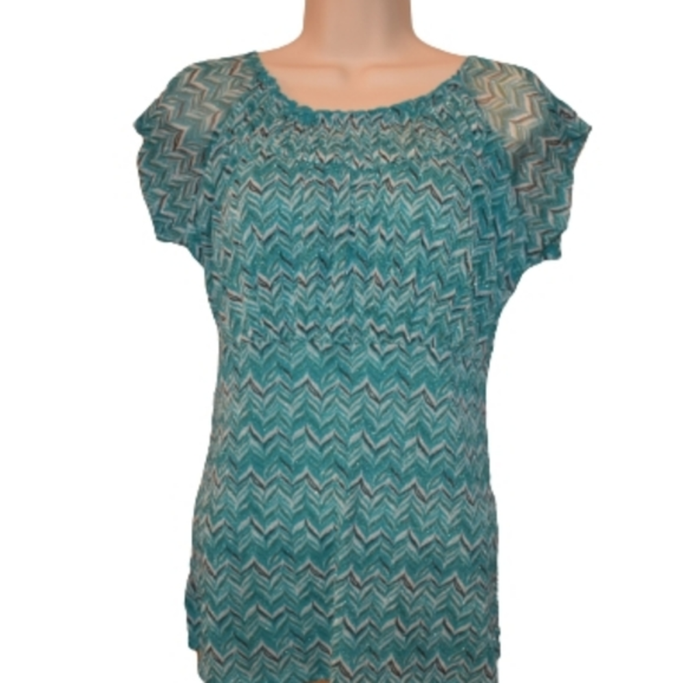 Ava‎ & Grace Zig-zag Pattern Blouse Blue Green S